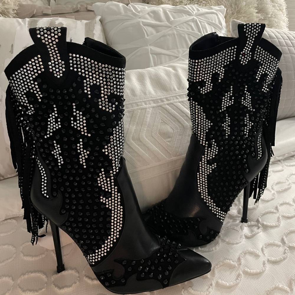 MOONLIGHT CRYSTAL HIT FRINGE BOOTIE